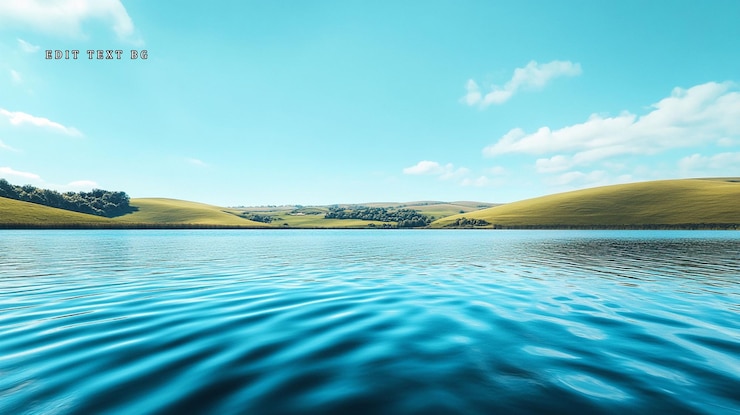PSD 青い空の下の丘とともにやかな湖の風景