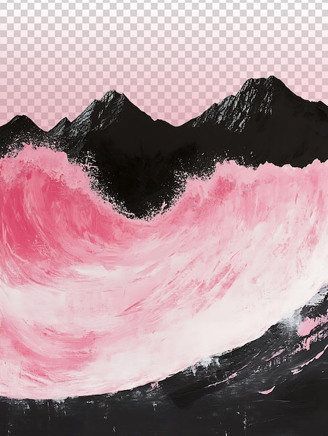 serene landscape of light pink waves and black mountains