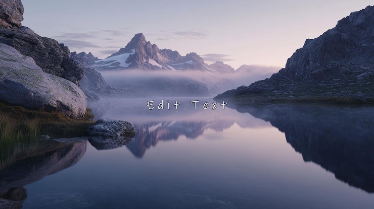 PSD serene mountain lake reflecting sunrise