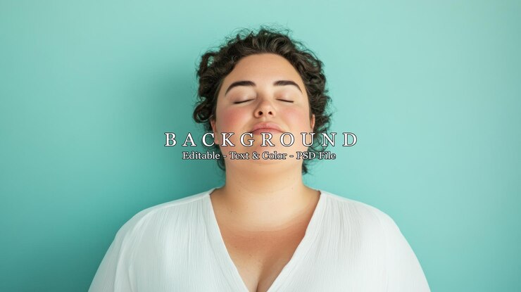 PSD a serene person with closed eyes exuding calmness against a turquoise background