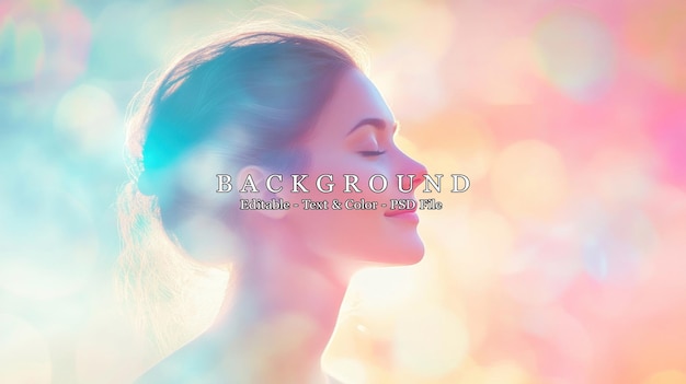 A serene profile of a woman against a colorful dreamy background