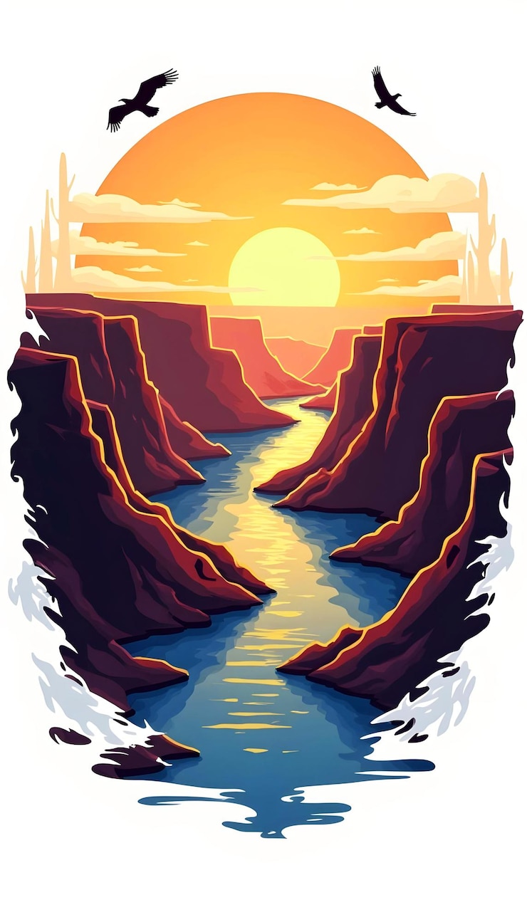 PSD serene river sunset poster