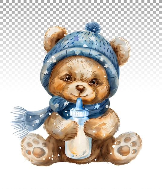 PSD serene teddy bear illustration in watercolor