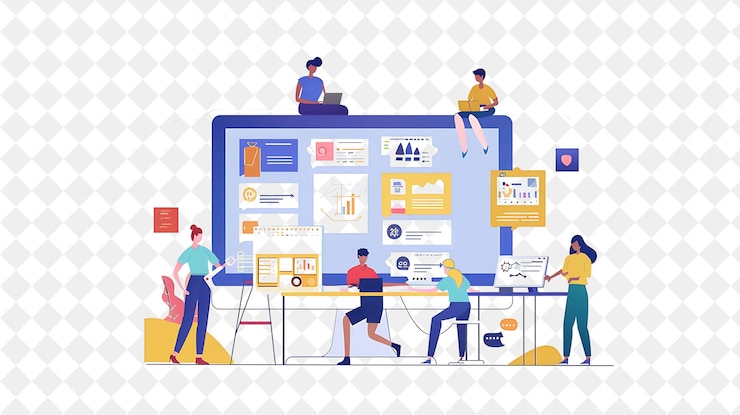 PSD serene ux designer with characters designing user interfaces png people in daily work illustration