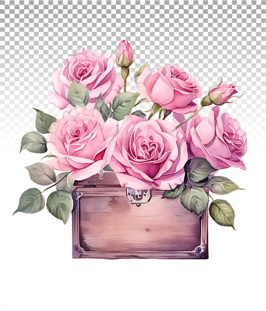 PSD serene watercolor border of pink roses and greenery