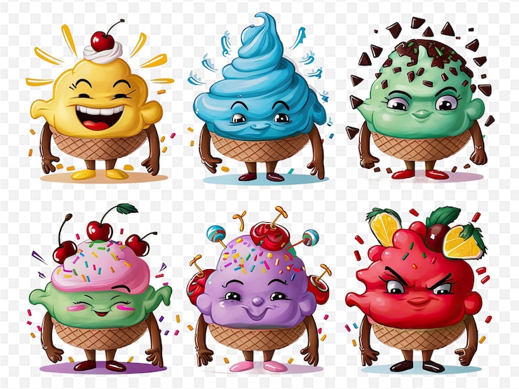 PSD a series of different ice cream cones with different colors