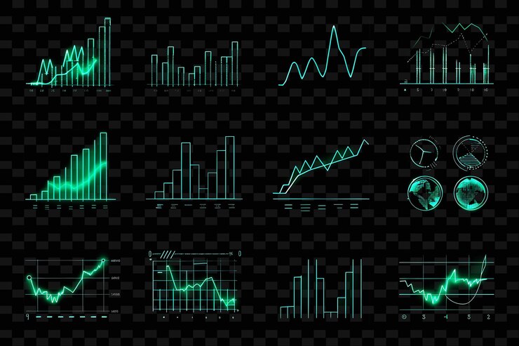 PSD a series of graphs and charts with a green background