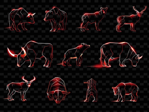 PSD a series of images of animals with red light on a black background