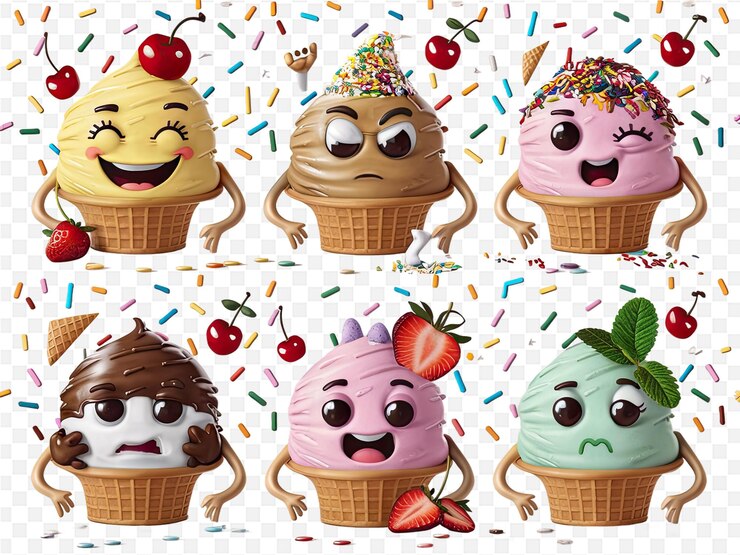 PSD a series of images of ice cream cones with the words ice cream on them