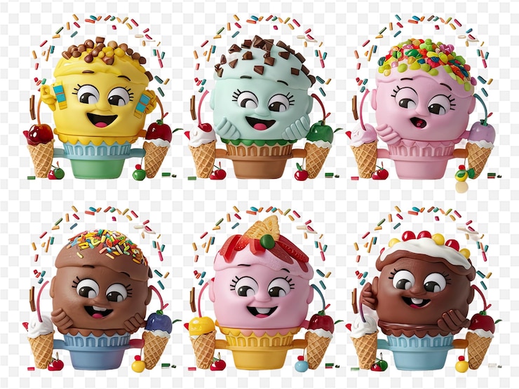 PSD a series of images of ice cream cones with the words ice cream on them