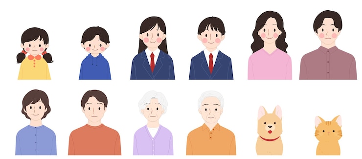PSD 다른 얼굴을 가진 사람들의 일련의 이미지