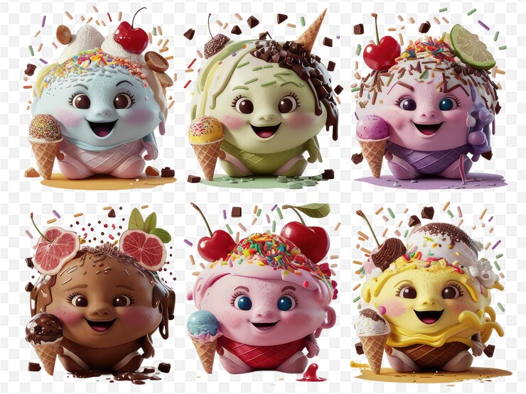 PSD a series of pictures of different ice cream cones