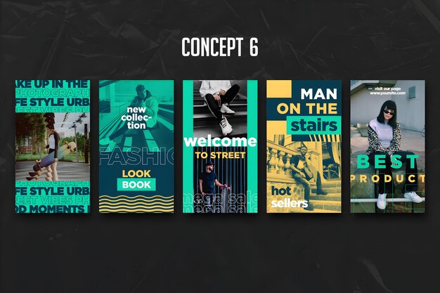 a series of posters with the words concept on them