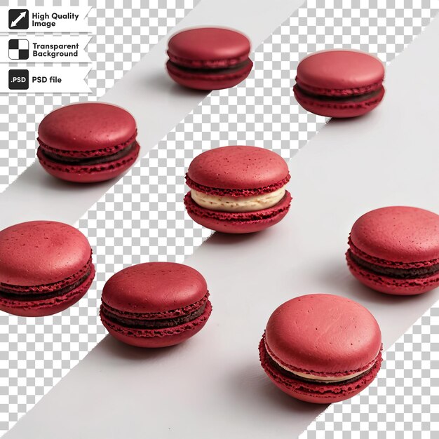 PSD a series of red macarons with a black background