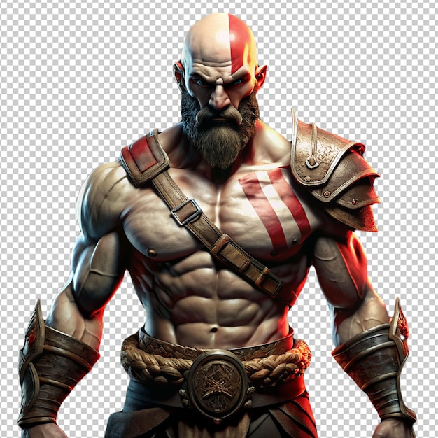 PSD serious kratos with wild chest on transparent background
