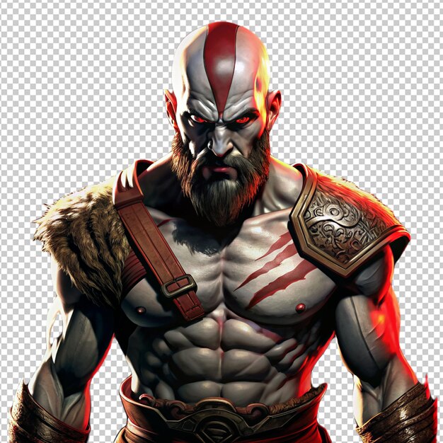 Serious kratos with wild chest on transparent background