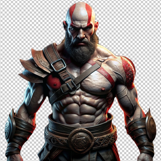 PSD serious kratos with wild chest on transparent background