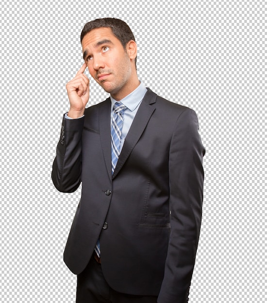 PSD serious young businessman wondering