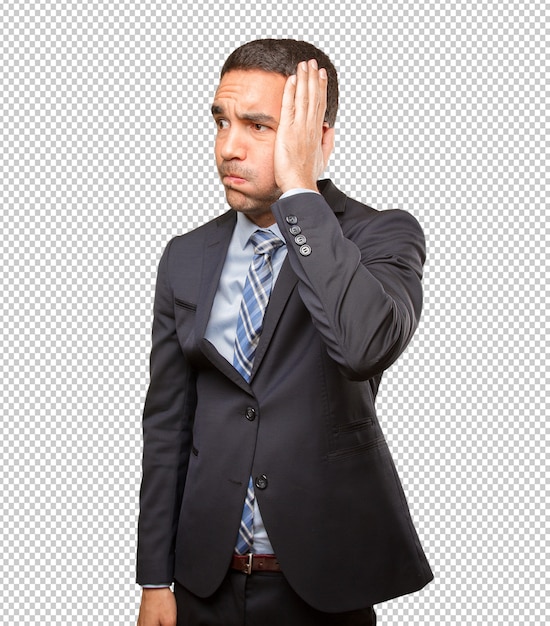 PSD serious young businessman wondering