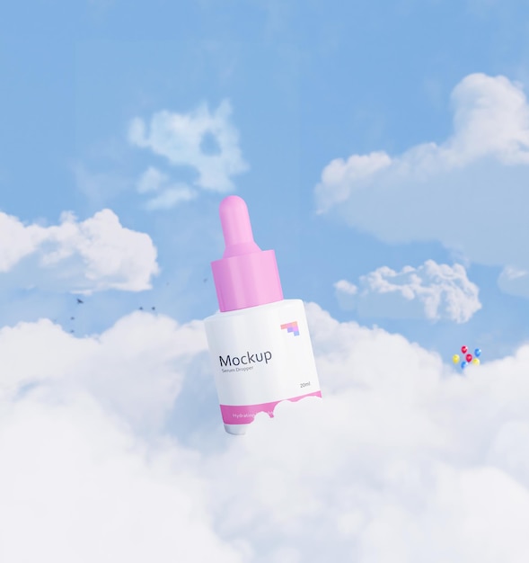 PSD serum dropper above the clouds mockup