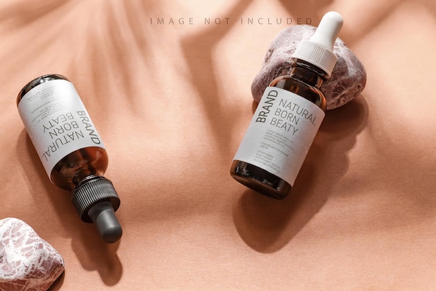 PSD serum essence in glass bottle mockup on beige