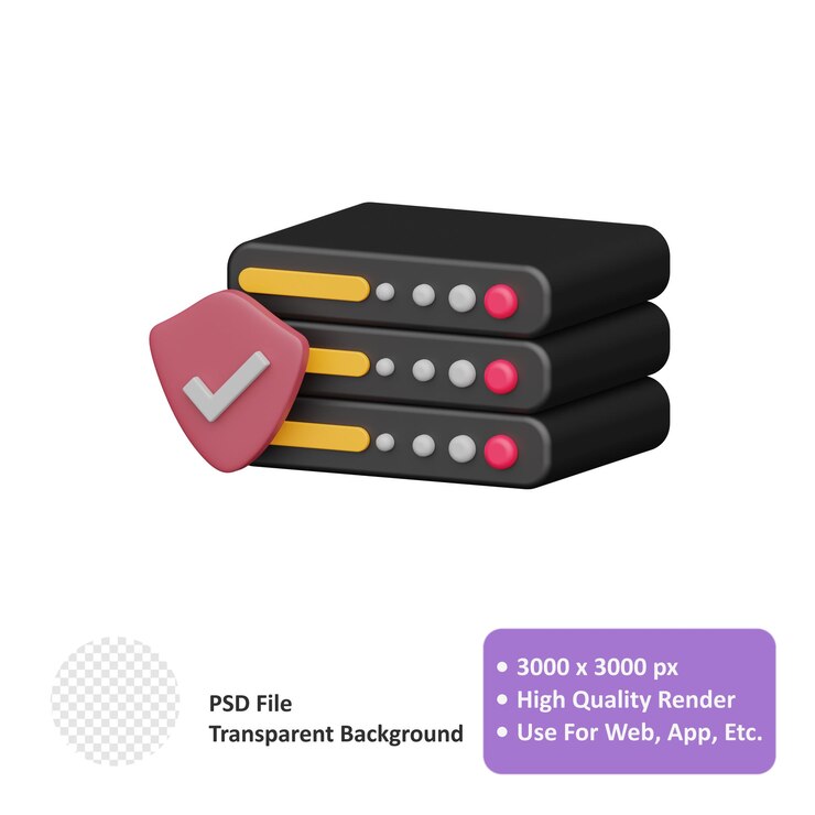 PSD server protection 3d realistic object design vector icon illustration