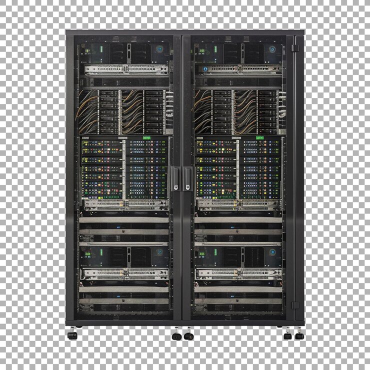PSD データセンターのサーバーラックを透明な背景で ai で生成します