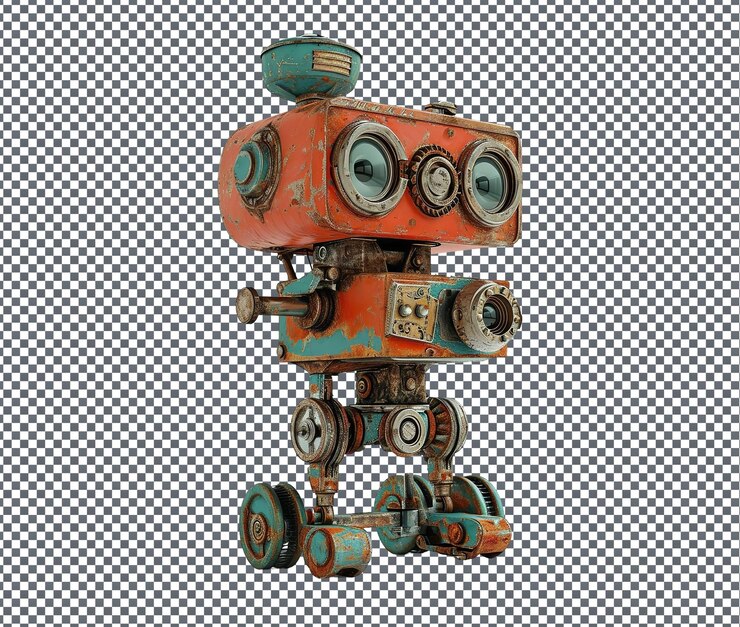 PSD serviceable vintage film projector model character isolated on transparent background