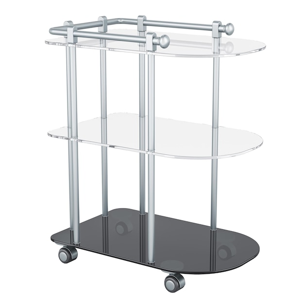 PSD 透明な背景に隔離された3dレンダリングの車輪付きの金属とガラスのテーブル