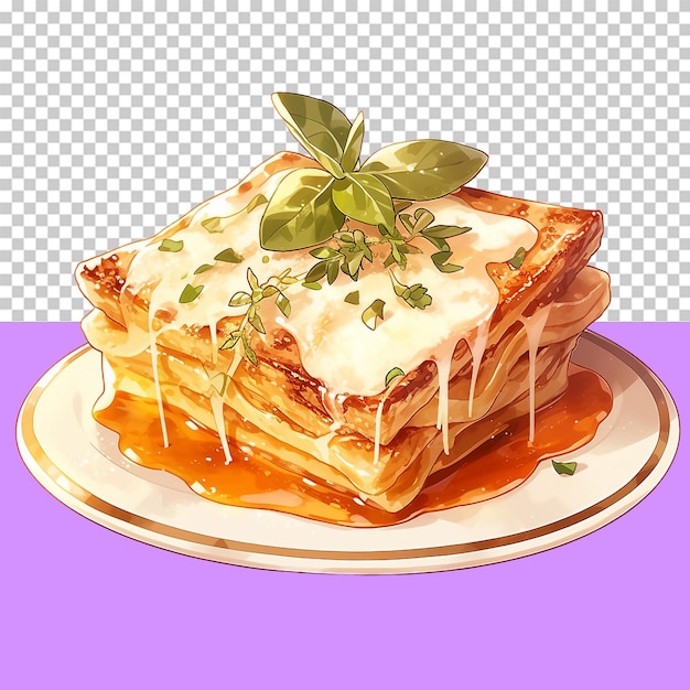PSD a serving of lasagna with melted cheese and basil isolated object transparent background