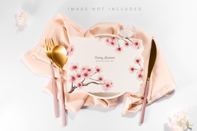 PSD serving table setting with card mockup for menus and flyers