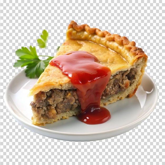 a serving of tourti re with ketchup isolated on transparent background