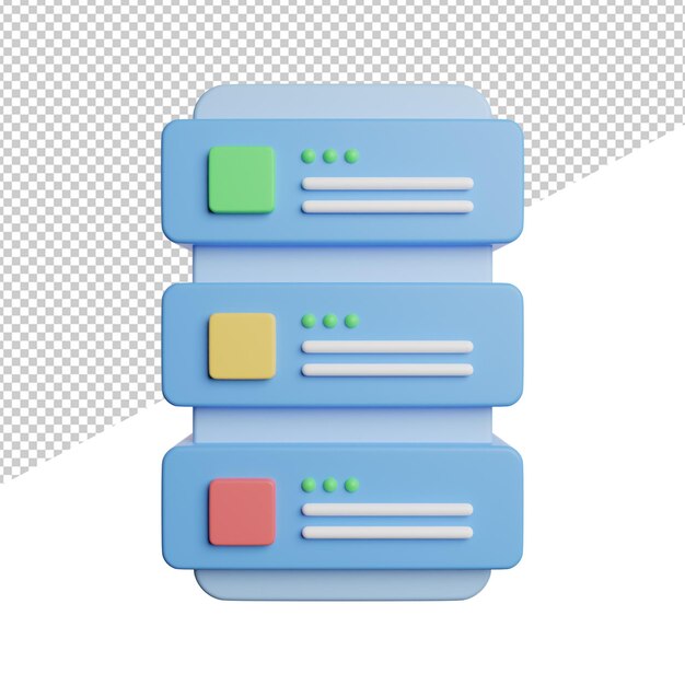 Serwer Cloud Data widok z przodu 3d renderowanie ilustracji na przezroczystym tle