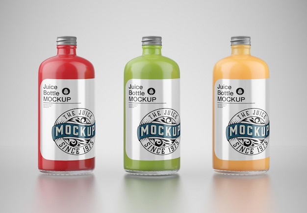 PSD set of 3 juice glass bottle mockup