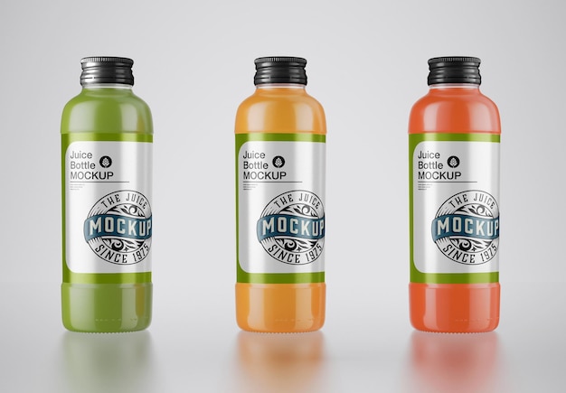 PSD set of 3 juice glass bottle mockup