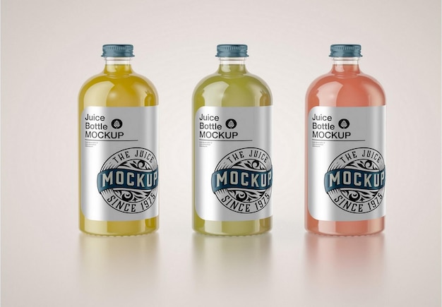 Set of 3 Juice Glass Bottle Mockup