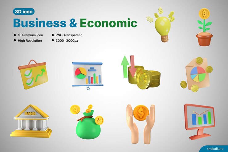 PSD set of 3d business and economic icons commercial and banking
