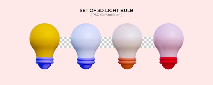 PSD set of 3d light bulb icon idea solution business strategy concept