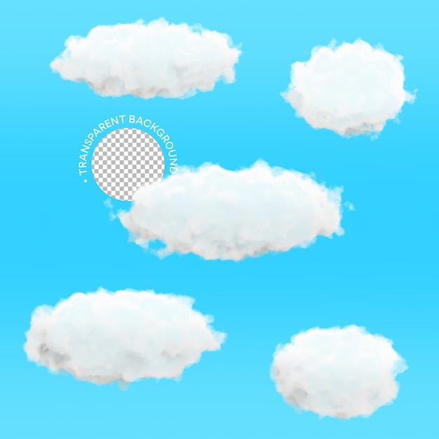 A set of 3d render fluffy clouds with a transparent background