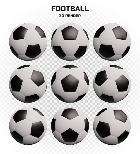 PSD set of 3d render football in high resolution in many perspectives