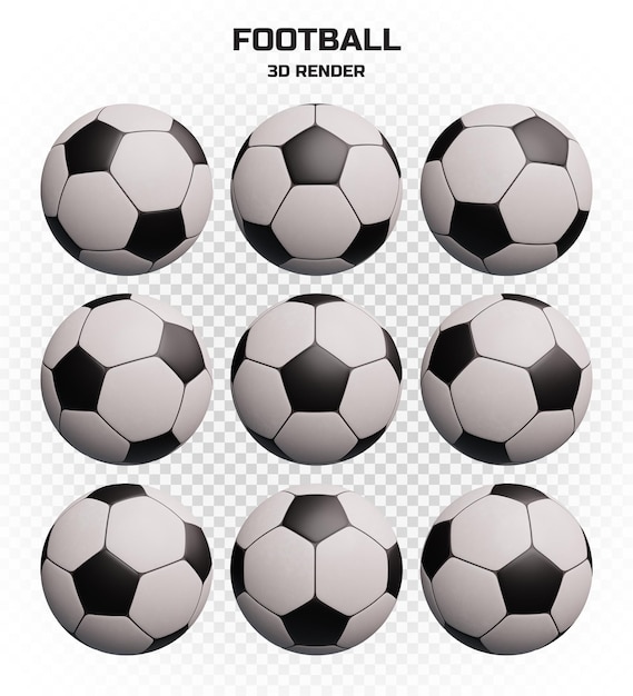 PSD set of 3d render football in high resolution in many perspectives