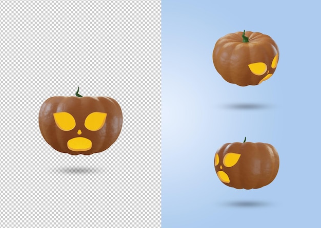 set of 3d render monster pumpkin icon illustration for halloween celebration decoration