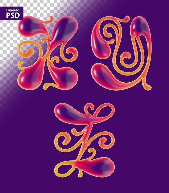 Set of 3d rendered curly letters with smooth glossy surface