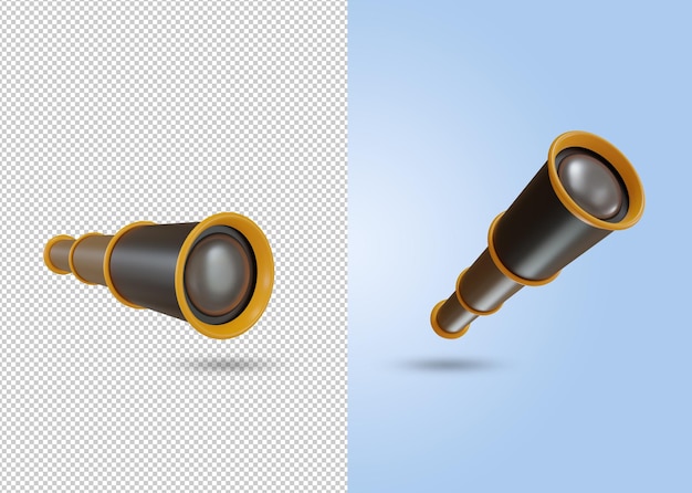 PSD set of 3d rendering of retro telescope nautical tool icon. 3d illustration for ui ux, psd file