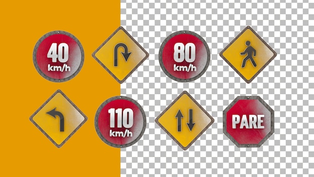 PSD set of 3d road signs for compositing