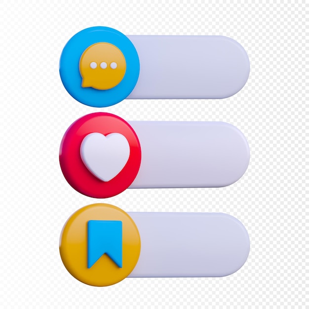 set 3d social media notification icon isolated