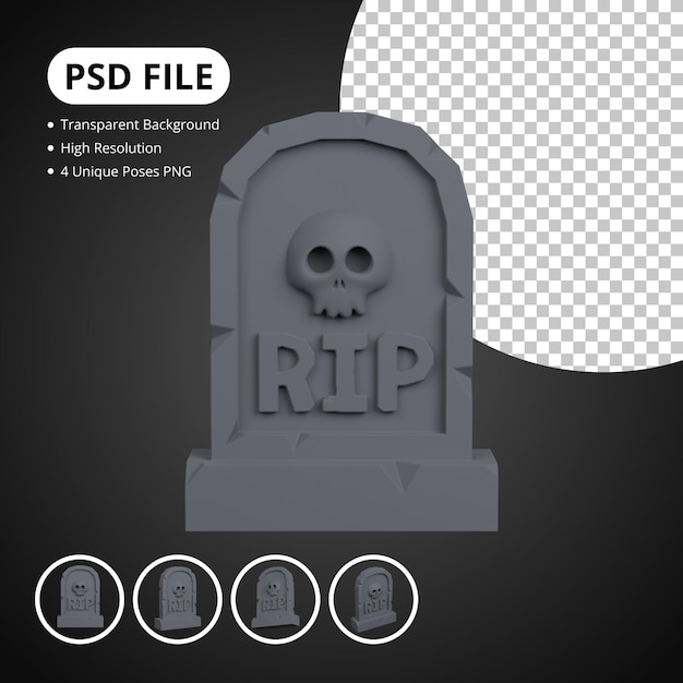 PSD set of 3d tombstone for halloween 3d rendering