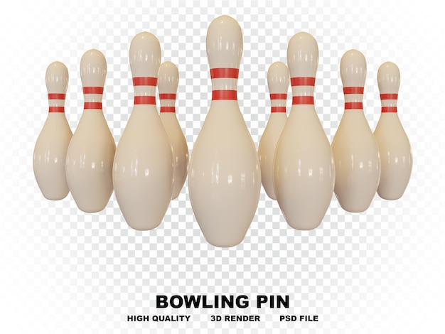set of 3d vintage bowling pins with red stripes with high resolution in many directions