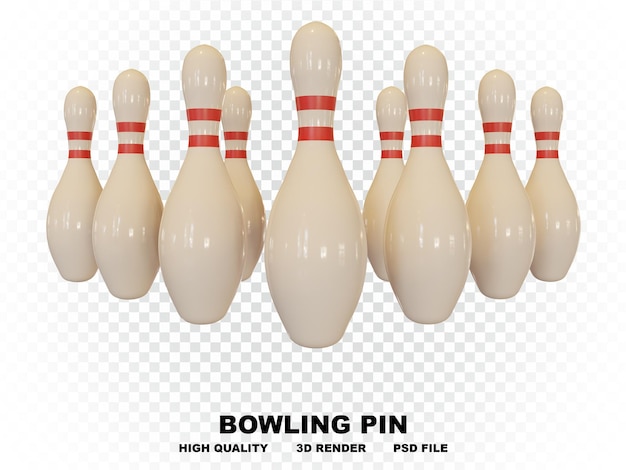 PSD set of 3d vintage bowling pins with red stripes with high resolution in many directions