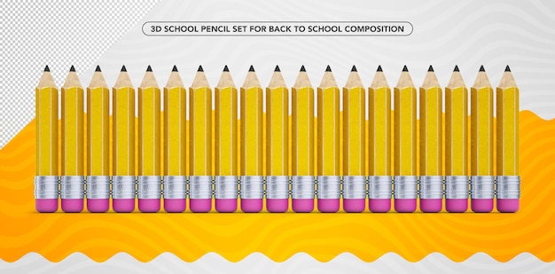 PSD set of 3d yellow pencils for back to school makeup